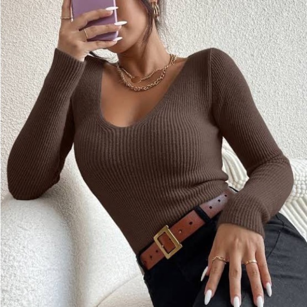 Commense - Brown Ribbed-Knit Sweater - Sz L - Picture 8 of 10